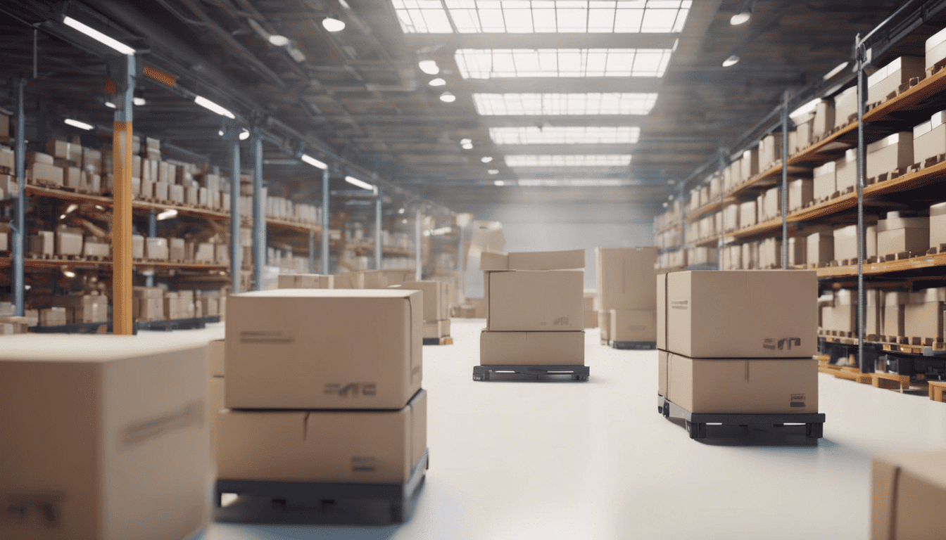 Autonomous robots in a warehouse with natural sunlight