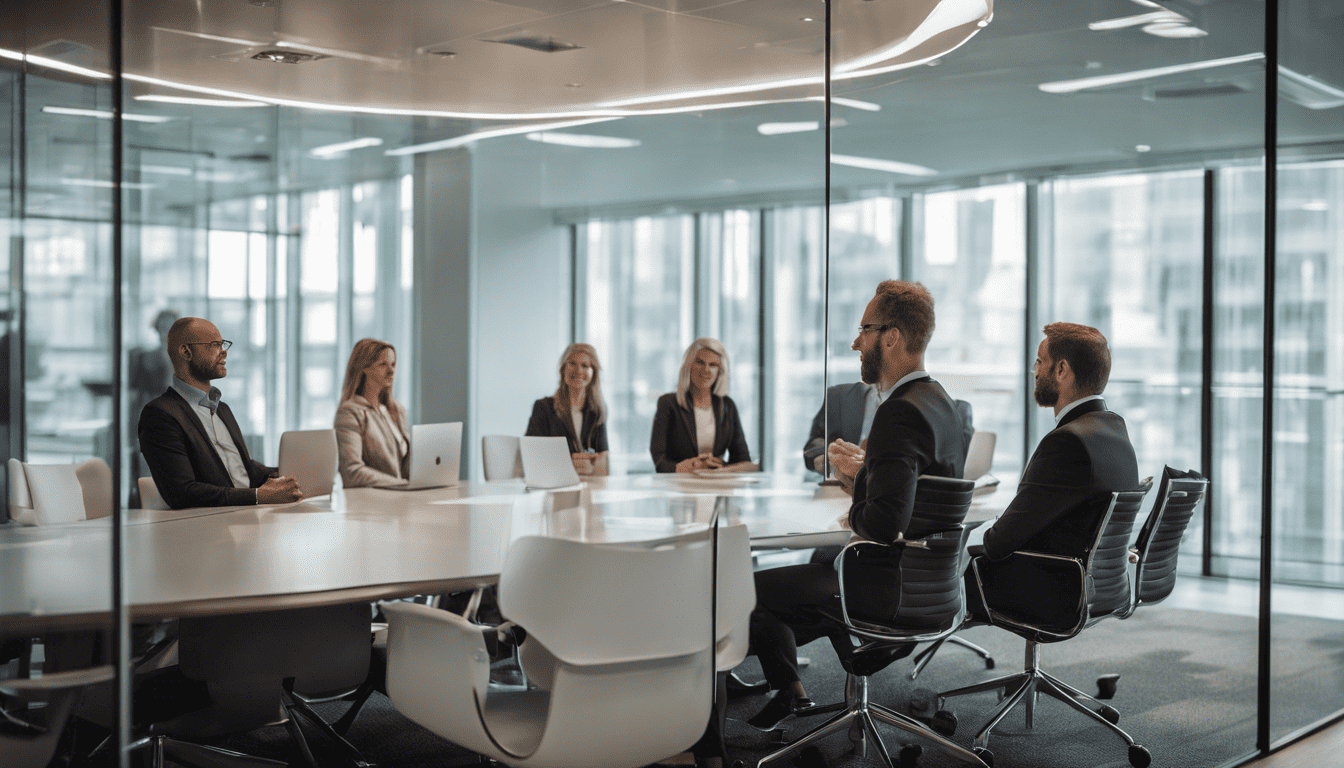Diverse group in an Apex Systems boardroom interview
