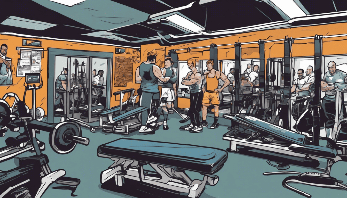 Athletic trainer in a dynamic warm-up session comic book style