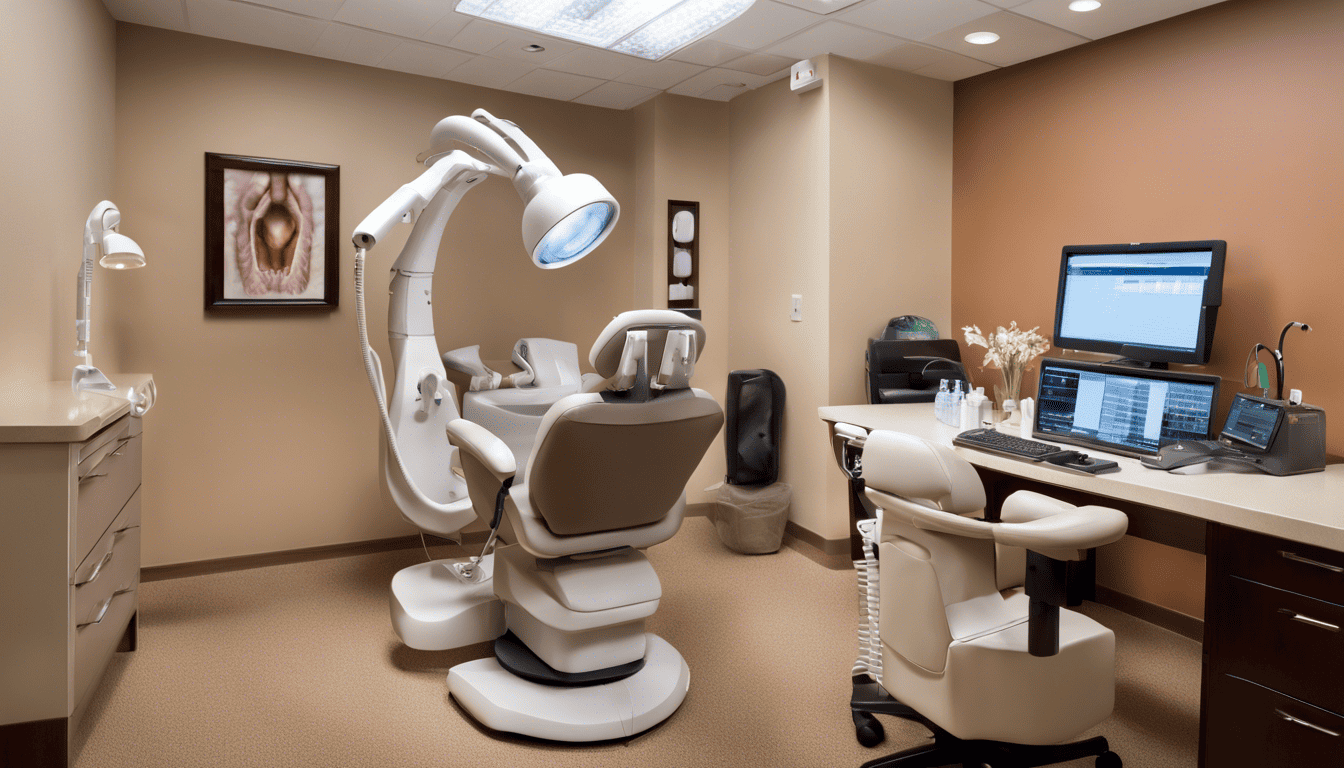 Audiologist office with advanced equipment and a warm, professional atmosphere