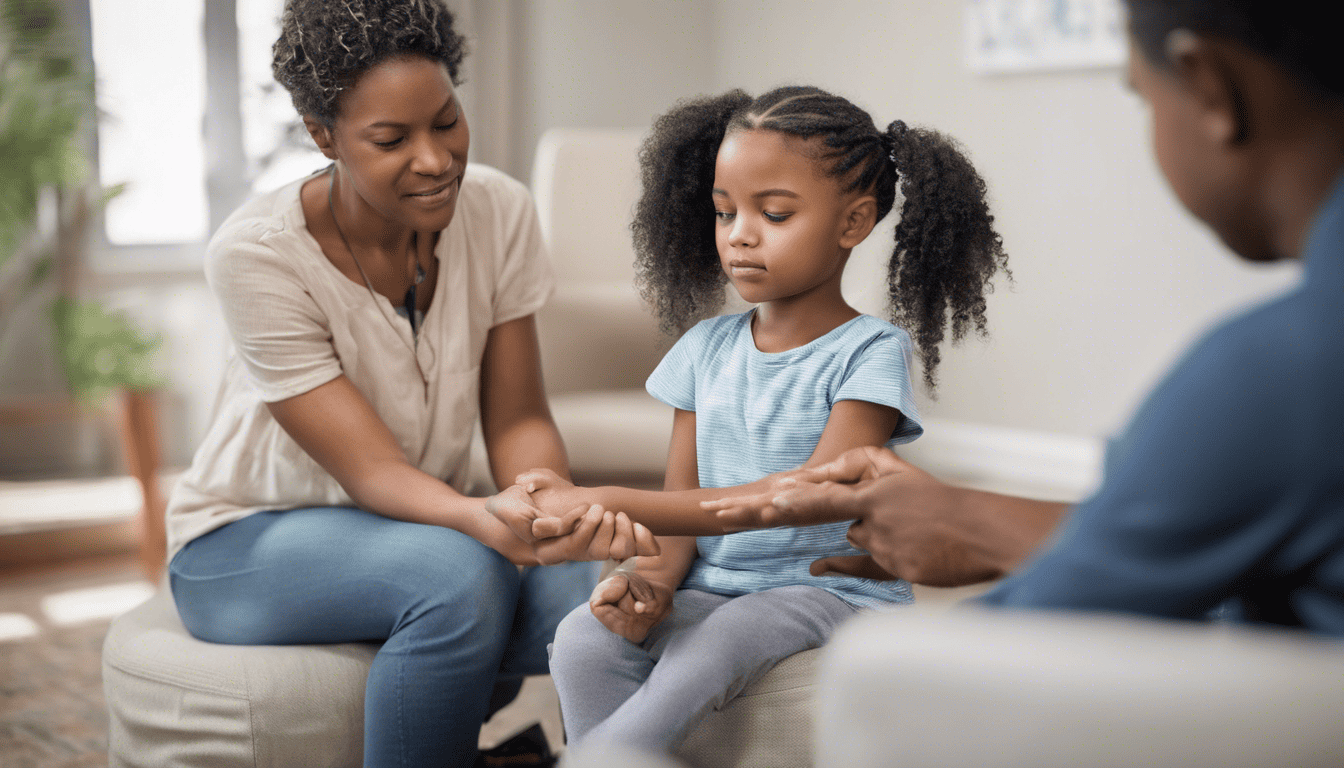 Behavioral interventionist works with child, gentle guidance, soothing therapy room
