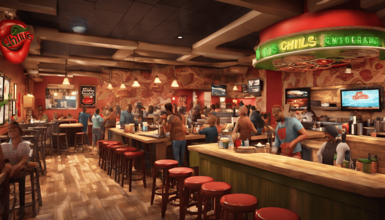 3D model of Chili's restaurant with animated staff and customers