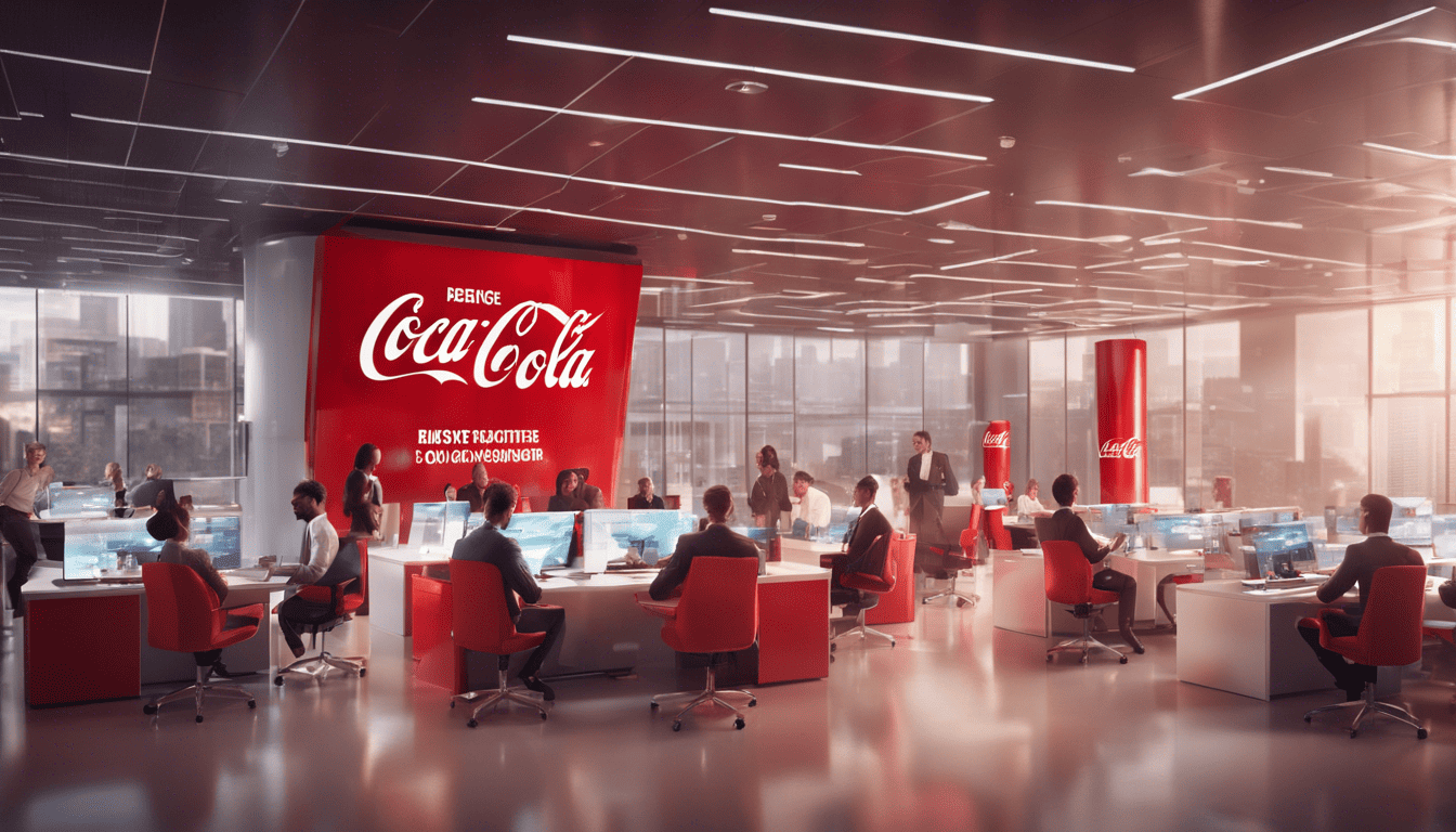 Cinematic image of Coca-Cola's vibrant corporate atmosphere
