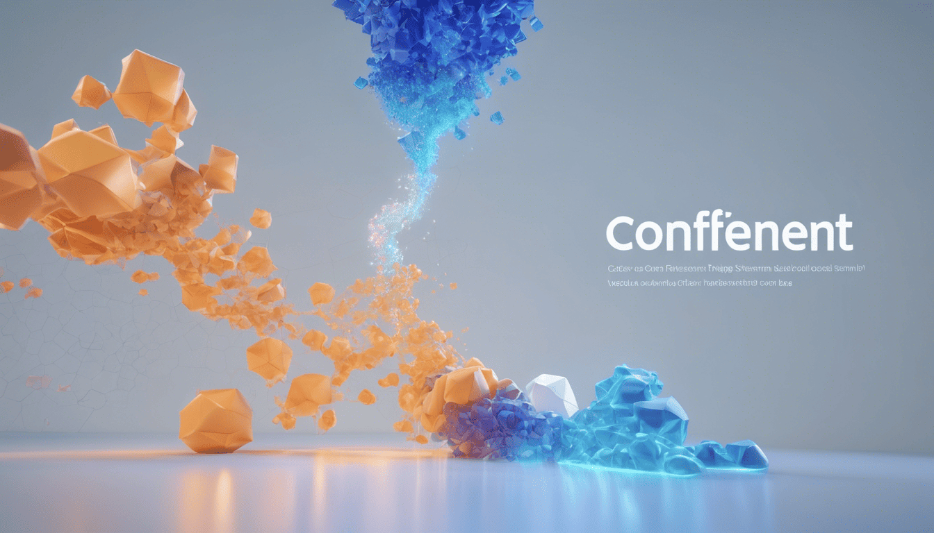 3D-rendered data stream visualization with 'Confluent Platform Insights' in Confluent blue
