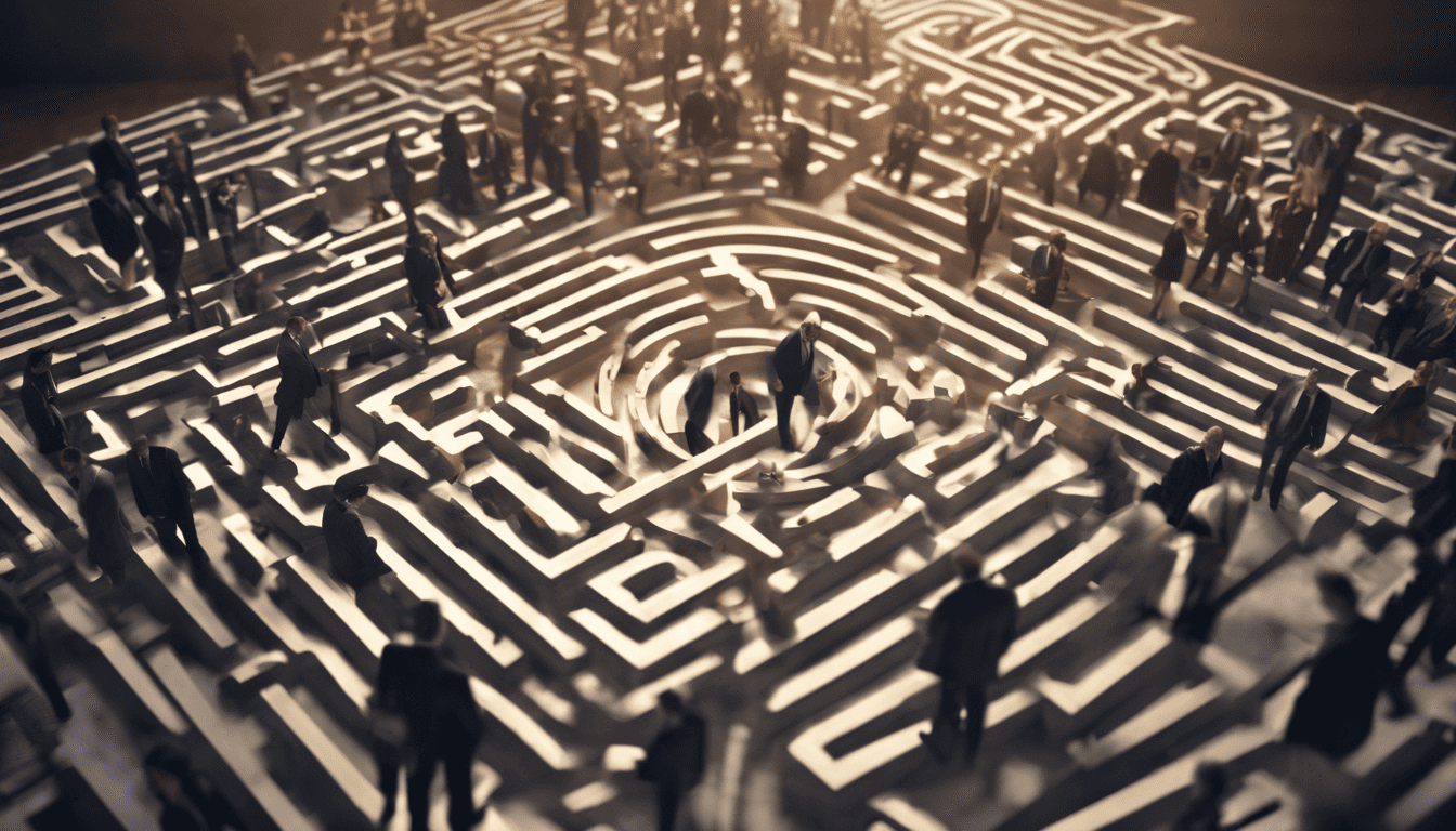 Cinematic image of a person in a corporate maze
