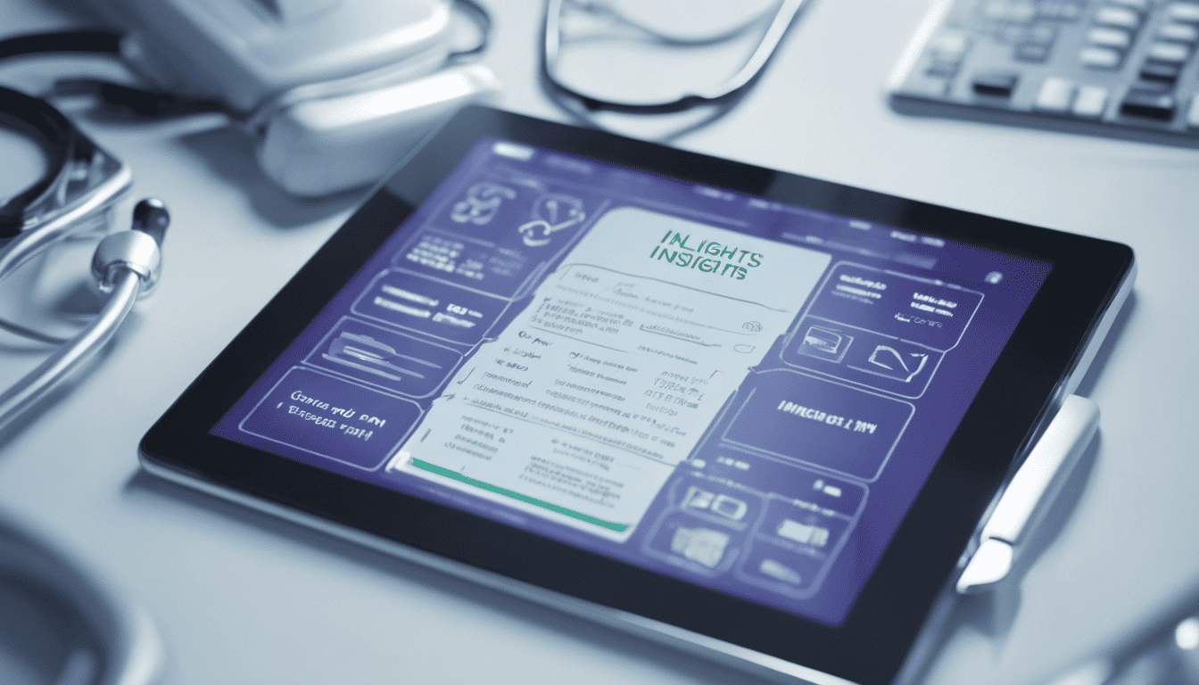 Cinematic image of EMR insights on a digital tablet in a medical office