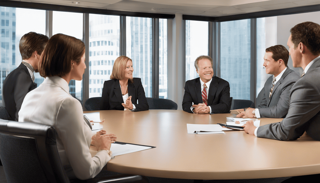 Dillard's interview guide in a boardroom with ambient lighting