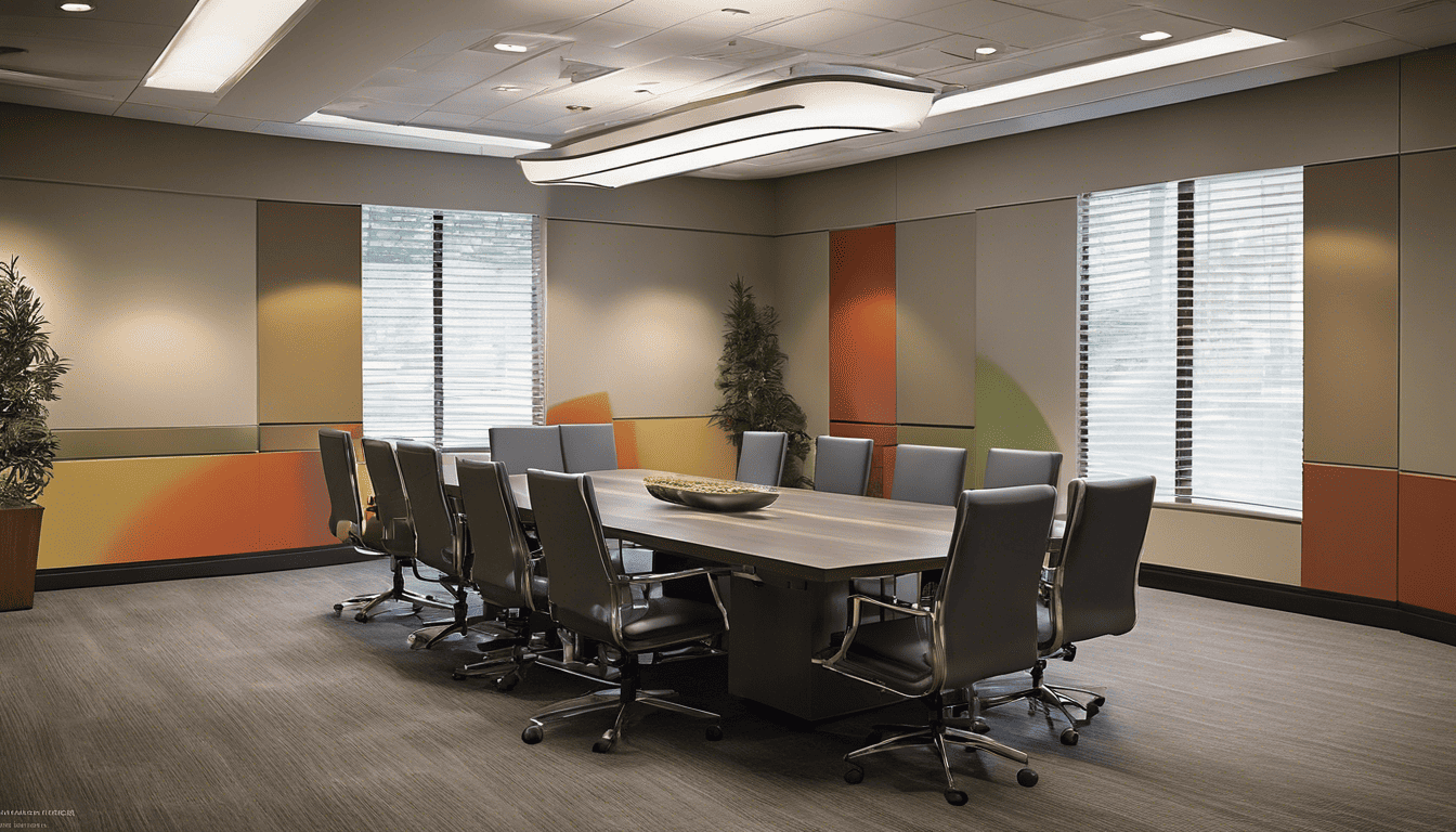 Duke Energy corporate interview room with branding and ambient lighting