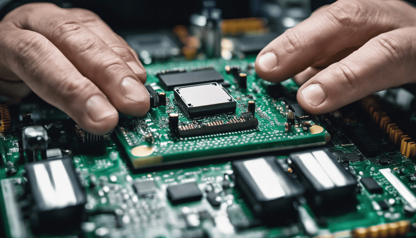 Electronic technician working on a circuit board
