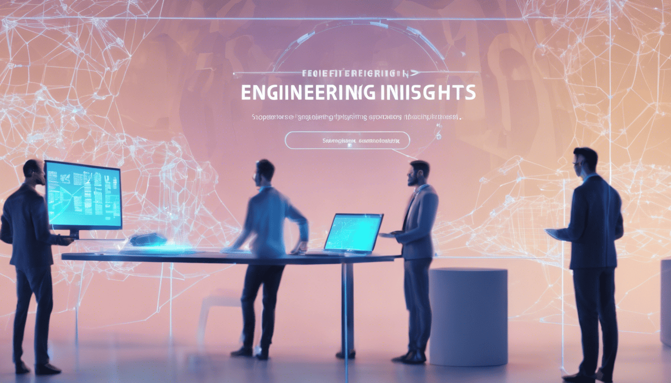 3D hologram displaying 'Engineering Hiring Insights' with engineers working in the backdrop.