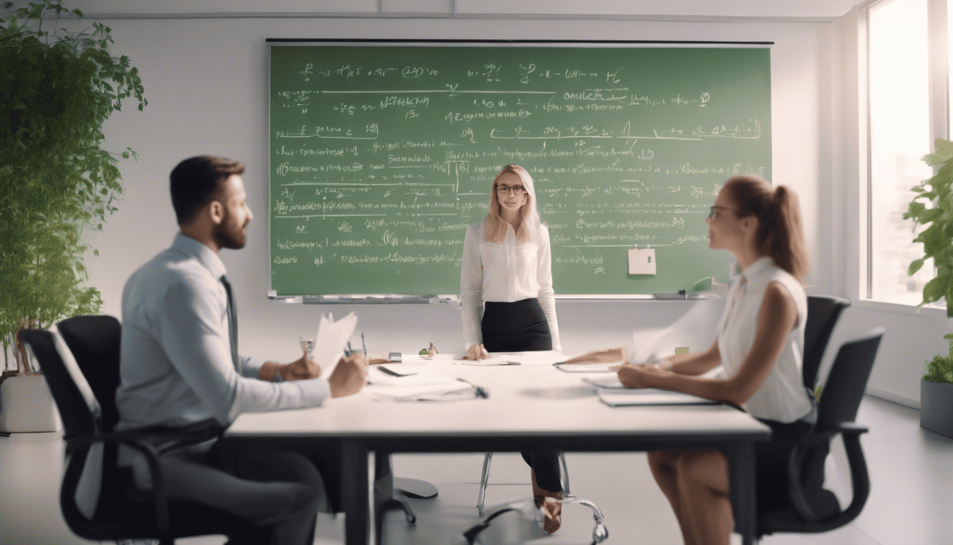Modern office interview with entry-level accountants and soft cinematic lighting