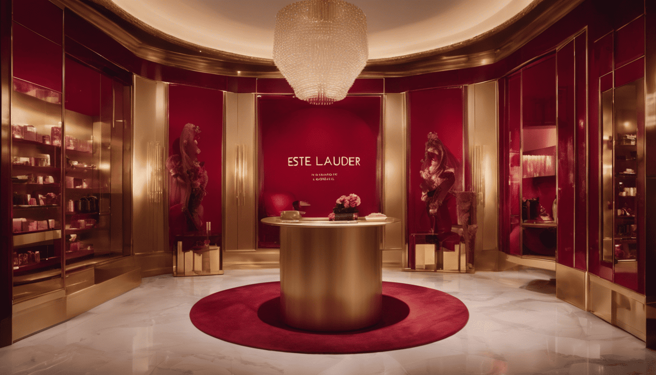 Cinematic image of a luxurious boutique with Estee Lauder branding