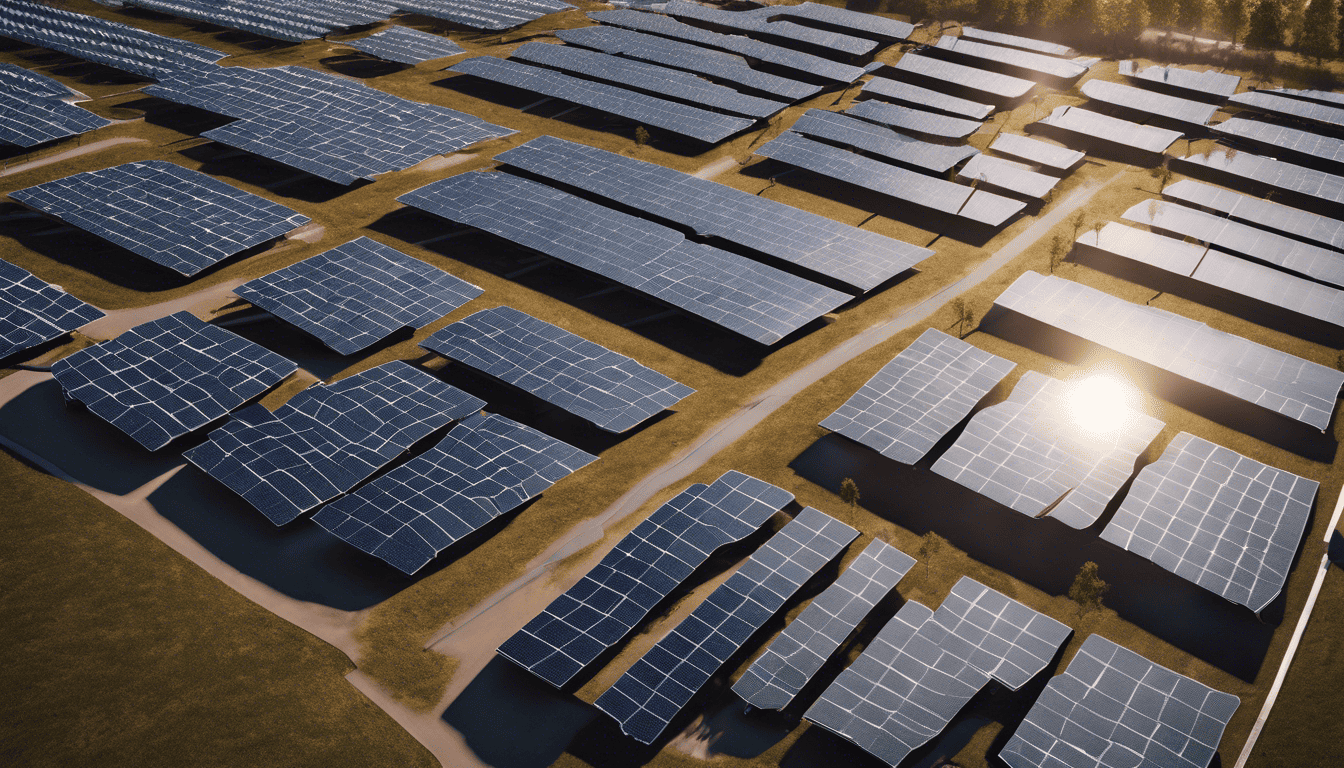 3D rendered image of Exelon's solar farm with dynamic shadows