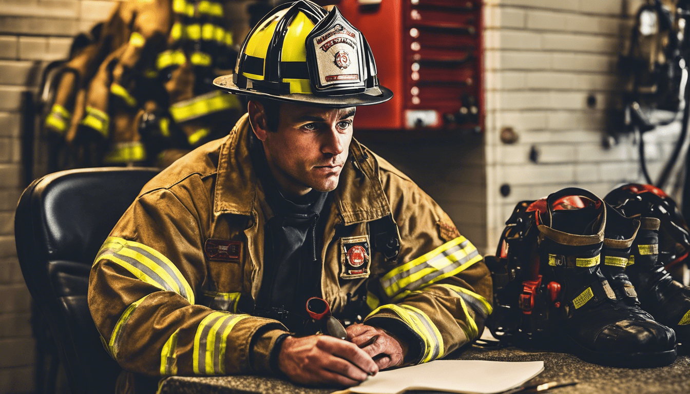 Aspirant preparing for firefighter interview in a studious setting