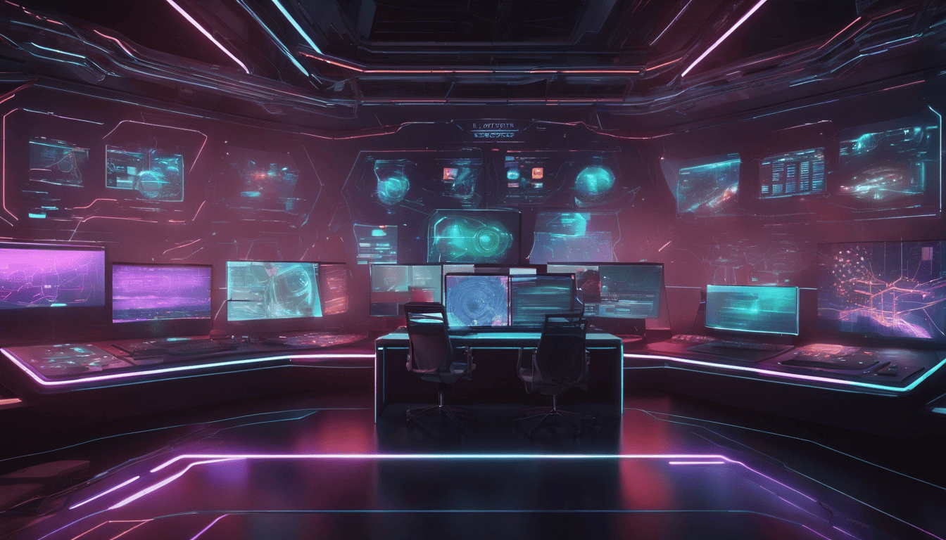 Futuristic control room with holographic displays showing MVC 4.0 impact