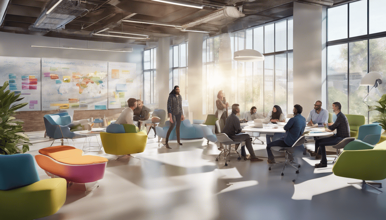 Genentech employees brainstorming in a collaborative office setting