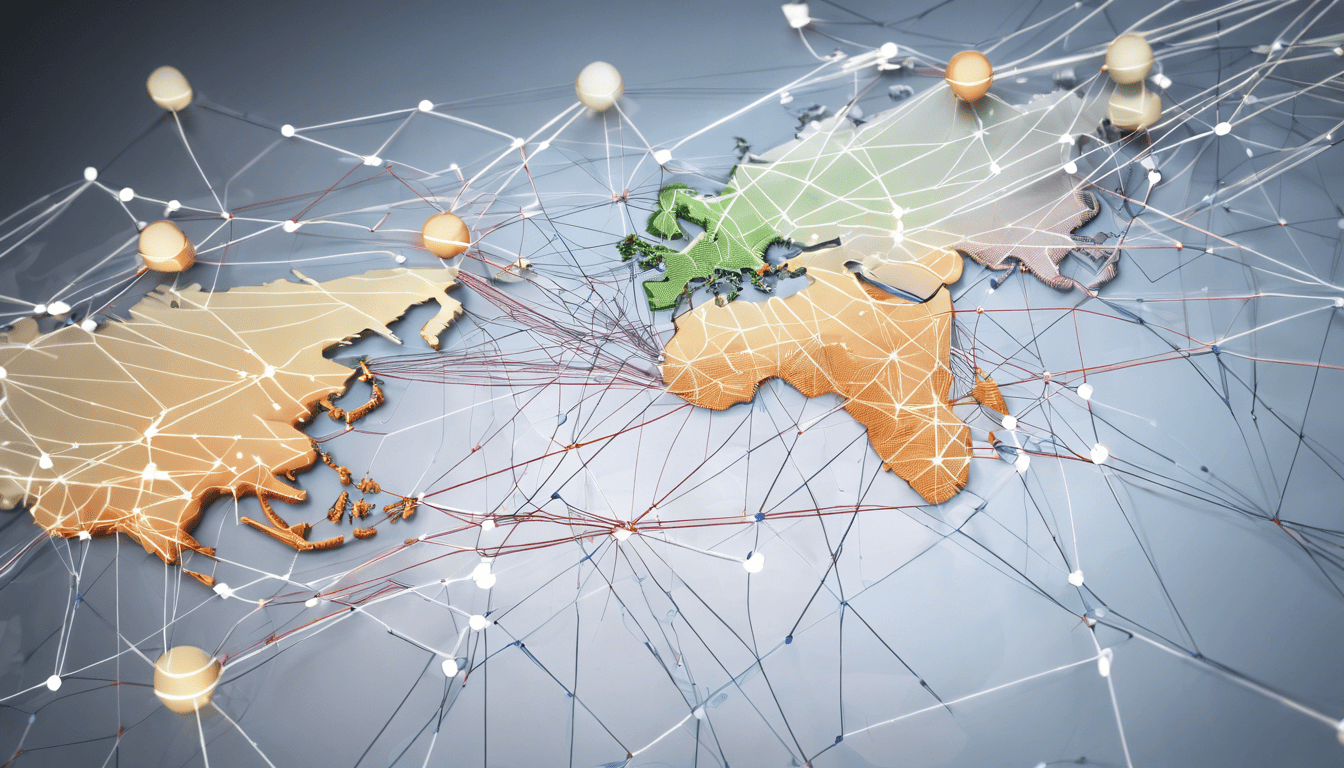 3D model of a global supply chain network with analysis overlays