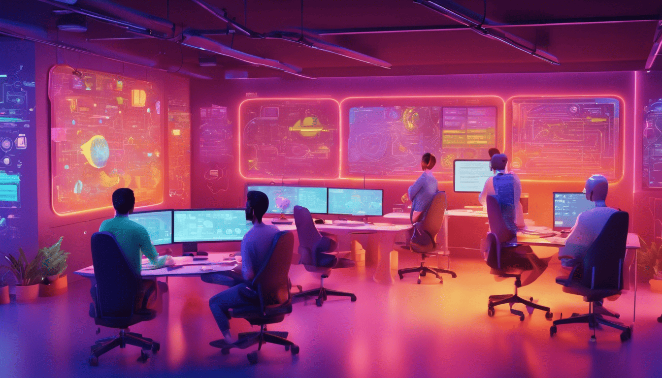 animated image of programmers in a high-tech hub