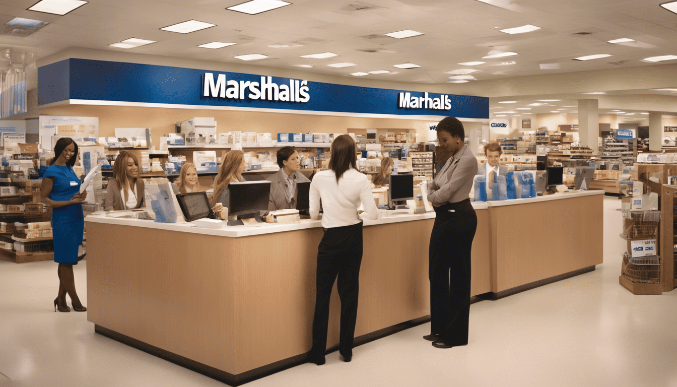 Diverse candidates engaged in a customer service scenario at a Marshalls store interview process.