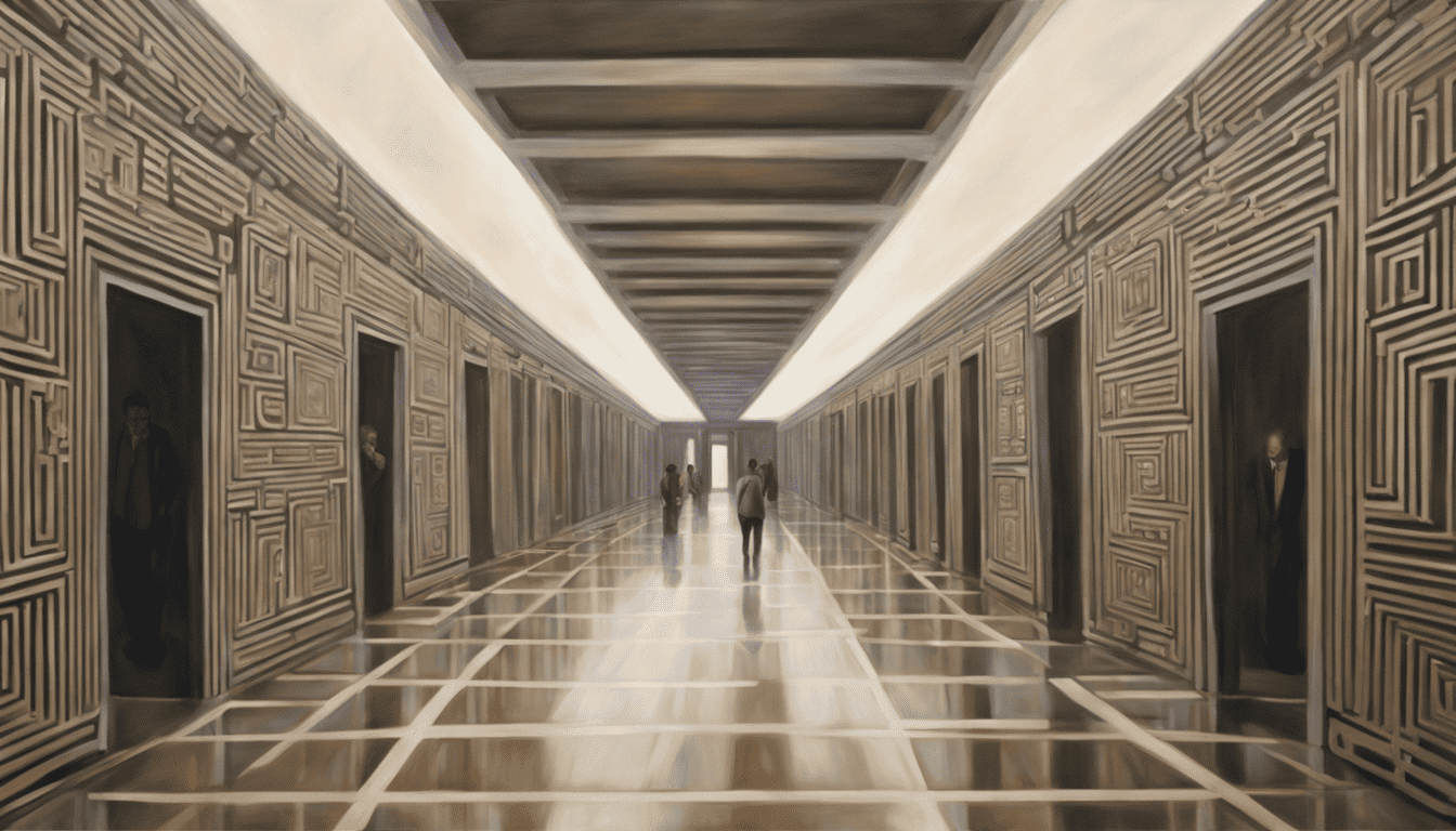 Oil painting of MIT's Infinite Corridor representing the hiring process.