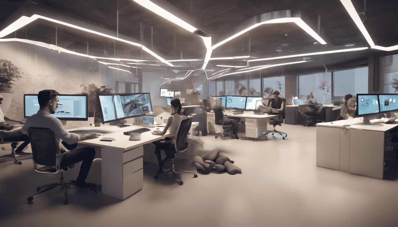 3D model of a communications specialist working in a dynamic office environment