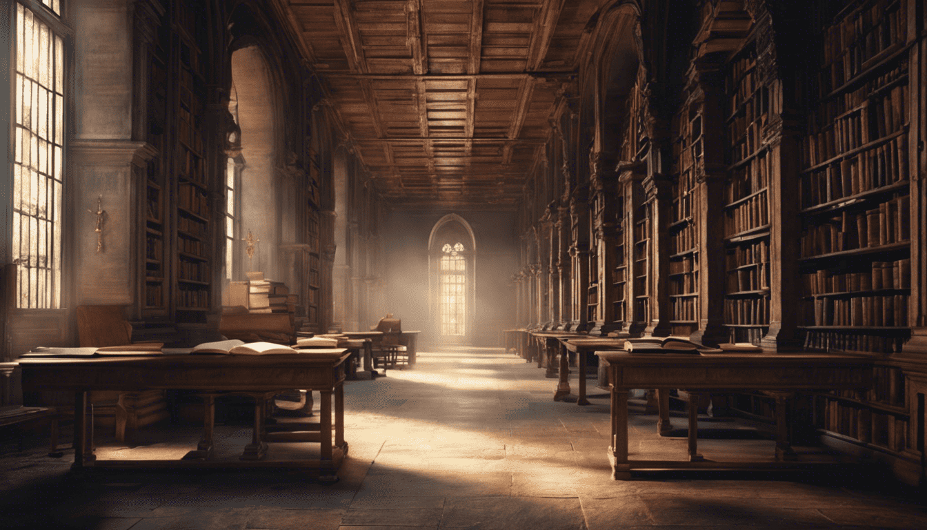 PhD candidate studying in an ancient library hall
