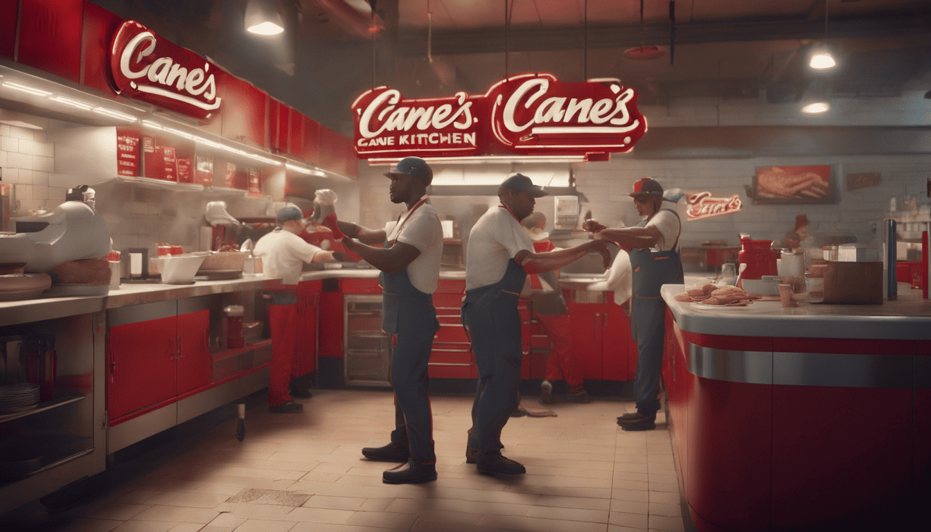 Raising Cane's crew members working efficiently in the kitchen