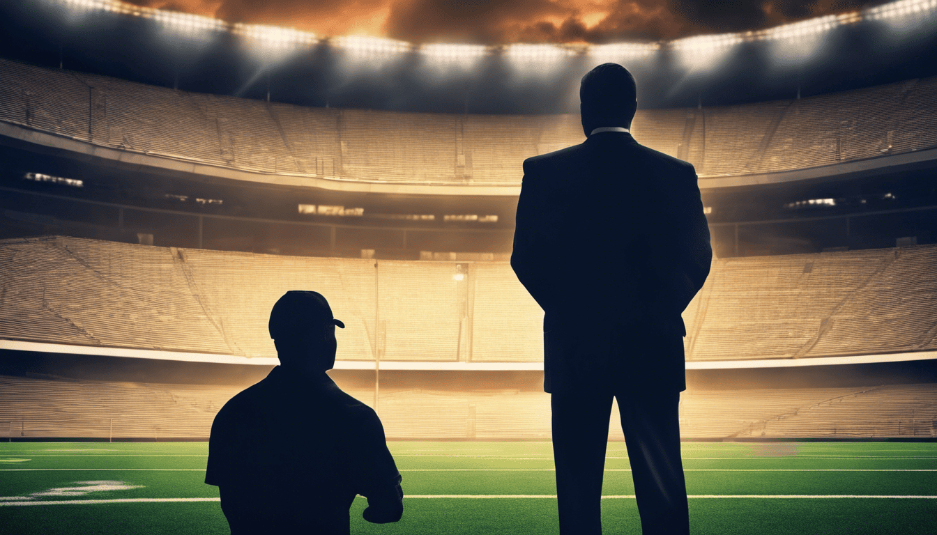 Athletic director and coaches strategizing in a stadium