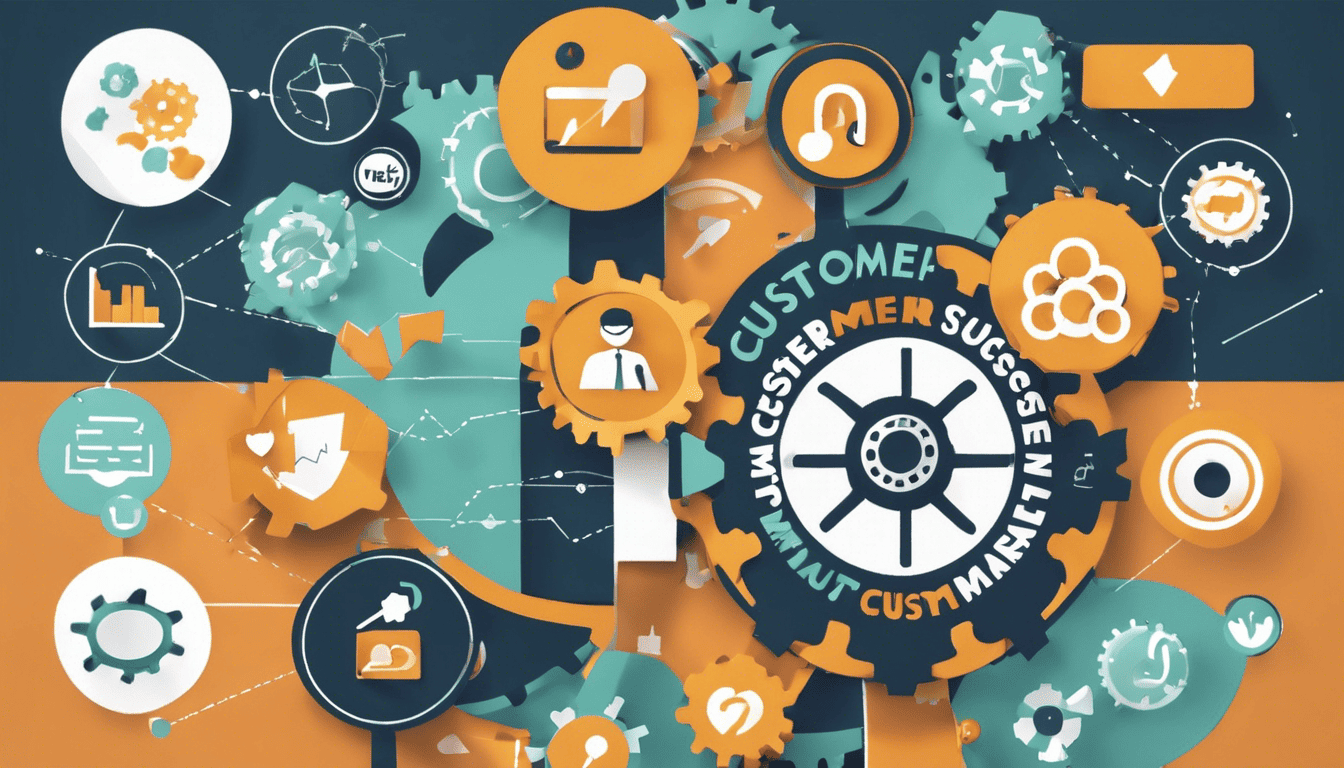 Illustration of a gear with text symbolizing customer success management.