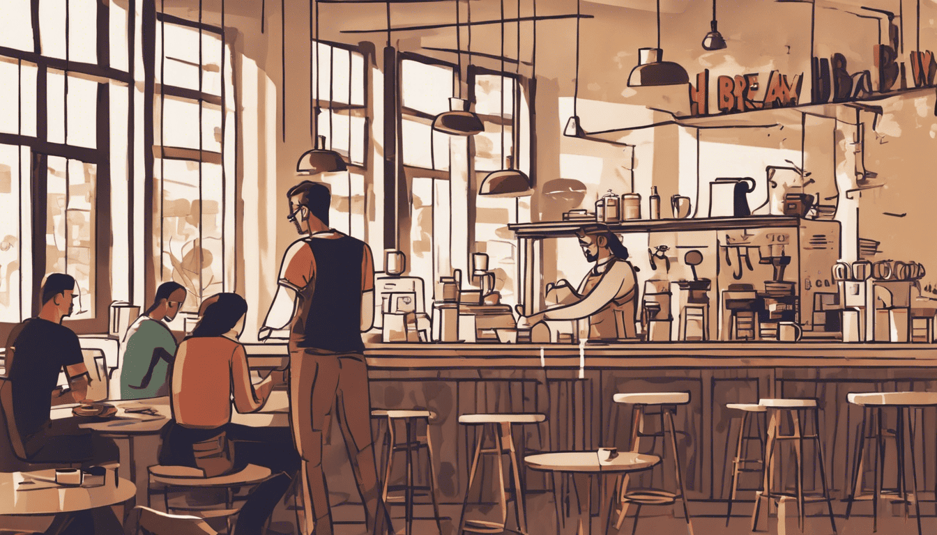 Barista crafting coffee with audience in sunny modern cafe