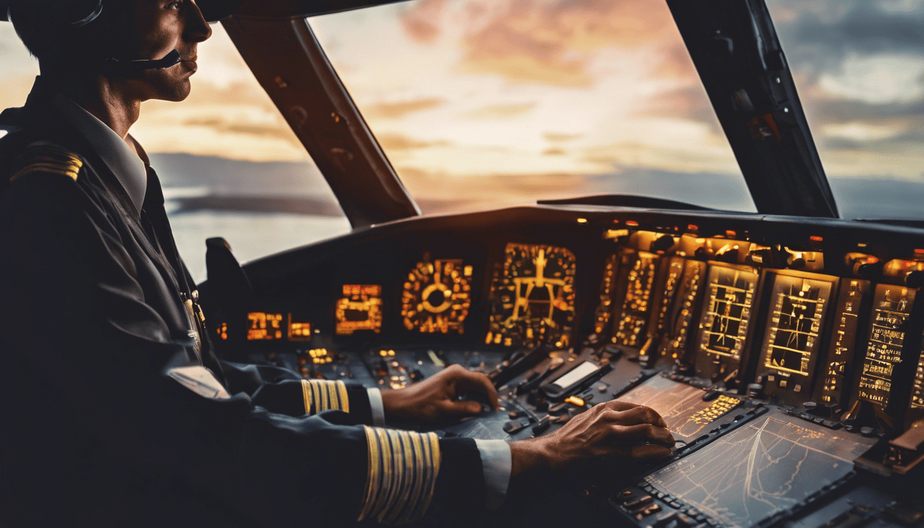 Photorealistic image of a pilot preparing for an interview in a Boeing 737 cockpit.