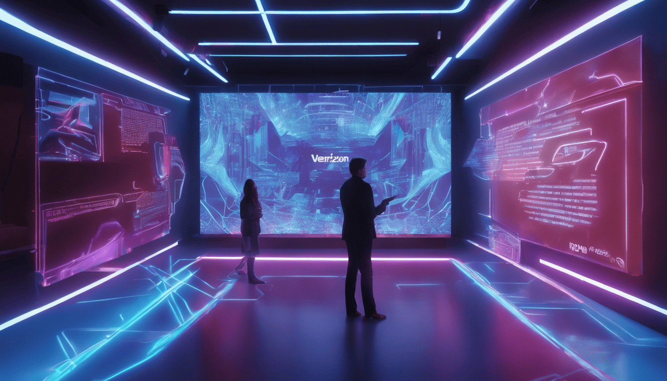 Holographic projection of Verizon Interview Insights in a futuristic tech environment