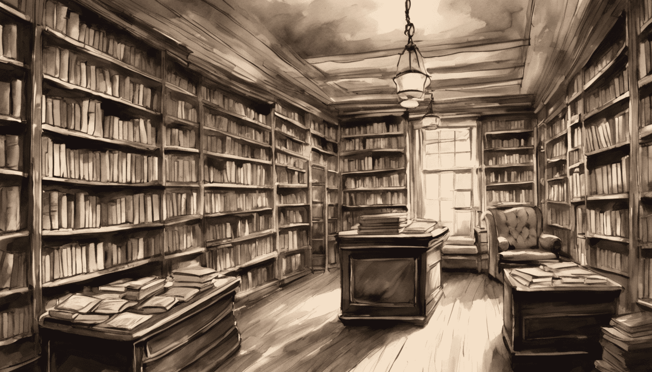 Vintage bookstore interior with hiring process text