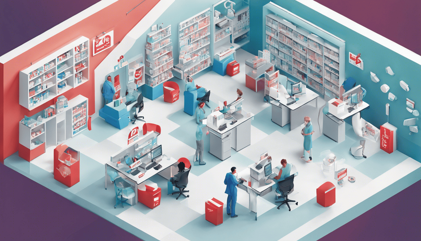 Abstract illustration of Walgreens' hiring process in a modern office environment